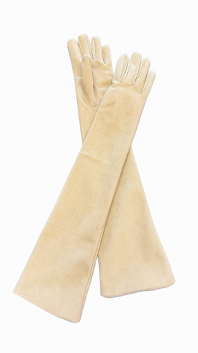  Women's Long Leather Gloves – Cream Nubuck – Size 7
