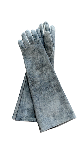 Women's Grey Leather Gloves, Medium-Long, Size 7.5
