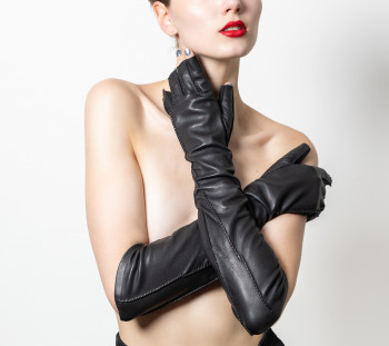  Women's black fingerless leather gloves