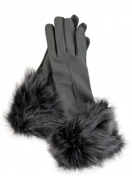  Women's leather gloves with Toscana fur trim – Black
