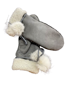 Women's leather mittens curly lambskin Grey 7-8