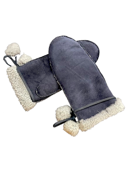 Women's Leather  Courly lambskin Mittens – Navy Sizes 7–9