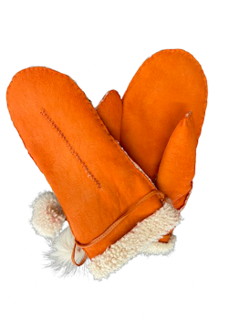 Women's Leather  curly  fur Mittens – Orange  Size 7–8