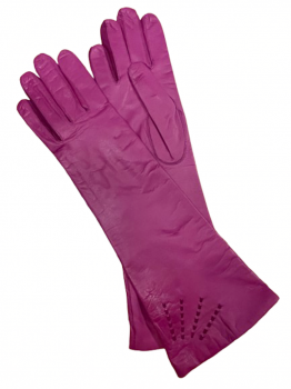  Women's Fuchsia Long Leather Gloves, Size 7.5