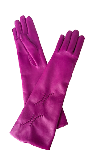  Women's Fuchsia Long Leather Gloves, Size 7.5