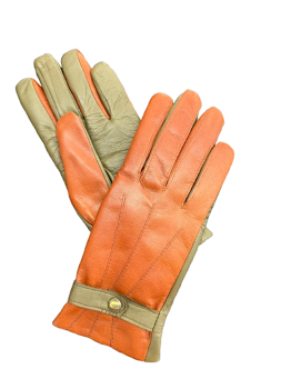 Women's leather gloves RASA Light cognac olive 7