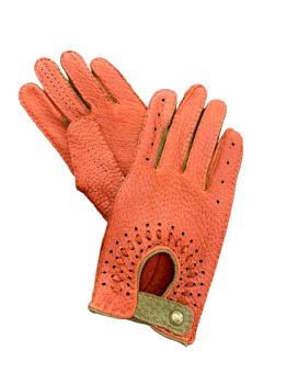 Women's Peccary Leather Gloves, Lined, Size 7.5, Cinnamon Olive