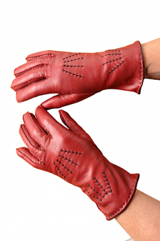 Women's dark red leather gloves, size 7.5