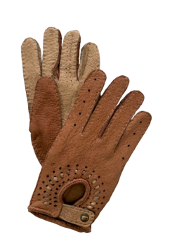 Women's Peccary leather gloves, wool-lined, size 8, Cognac cream