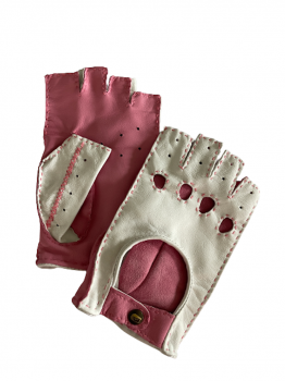 Women's fingerless driving gloves, size 7, white/pink