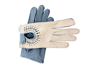 Women's Peccary leather gloves, wool-lined, size 8, Grey-Ivory