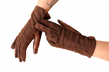 Women's leather gloves, dark brown, size 7.5, nubuck/nappa
