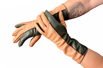  Women's leather gloves Nude / Apple green 7.5