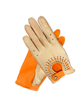 Women's Peccary Leather Gloves – Váta – 7.5 – Orange/Ivory