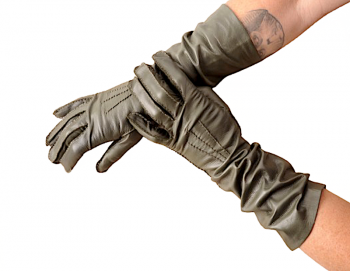  Women's OLIVE long leather gloves