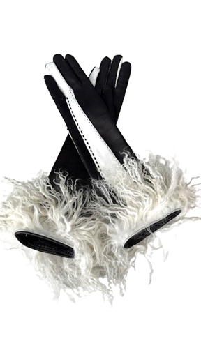 Women's Black-White Leather Gloves 7.5