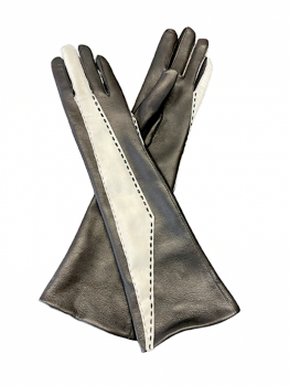Women's Black-White Leather Gloves 7.5