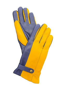  Women's leather gloves RASA 7, yellow and blue