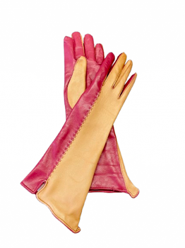 Women's leather gloves Nude/Raspberry 7
