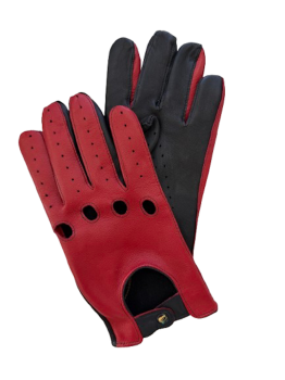  Men's leather driving gloves, red and black, size 8.5 Touch