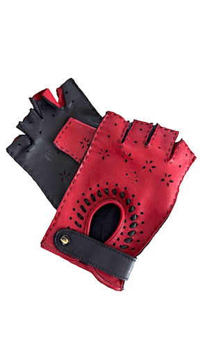  VRITTI Women's Fingerless Leather Gloves – Red/Black
