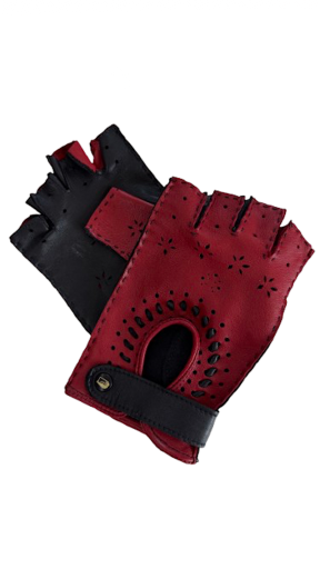  VRITTI Women's Fingerless Leather Gloves – Red/Black