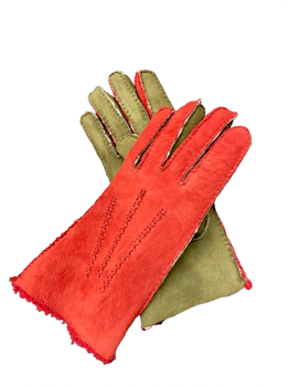  Women's Fur Gloves PRAKRITI Olive Red 7