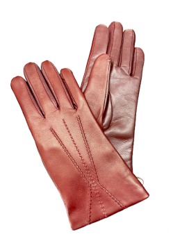 Women's Bordeaux leather gloves, size 7.5, embroidered