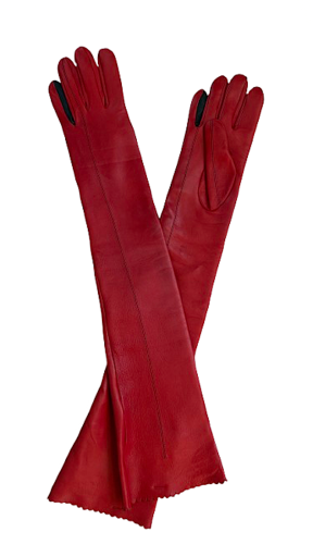  Women's long red leather Ferrari-style gloves (sizes 7–7.5)