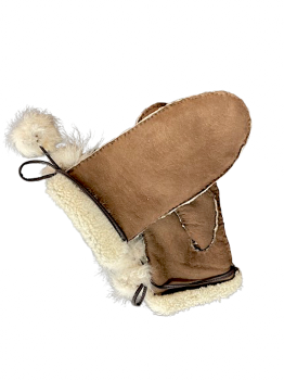  Women's leather mittens courly fur Brown 7-8