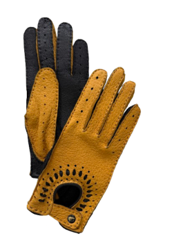 Women's leather gloves Peccary Black Yellow 7.5