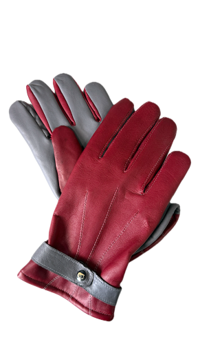  Men's leather gloves Naravir Red and Gray 7.5