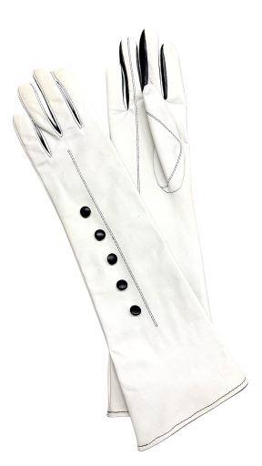  Women's Off-White Leather Button Gloves, Size 7.5